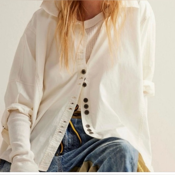Free People Tops - NWOT We The Free Pima Cotton Sophie Shirt Medium Oversized Made Morocco Spain 🇪🇸